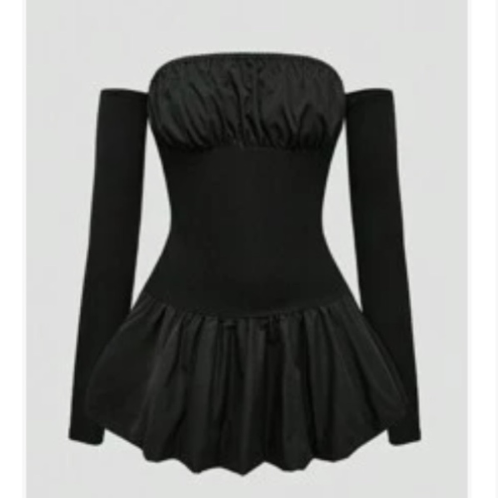 ROMWE Black Long Sleeve Bubble Mini Dress Sexy Trendy Cute